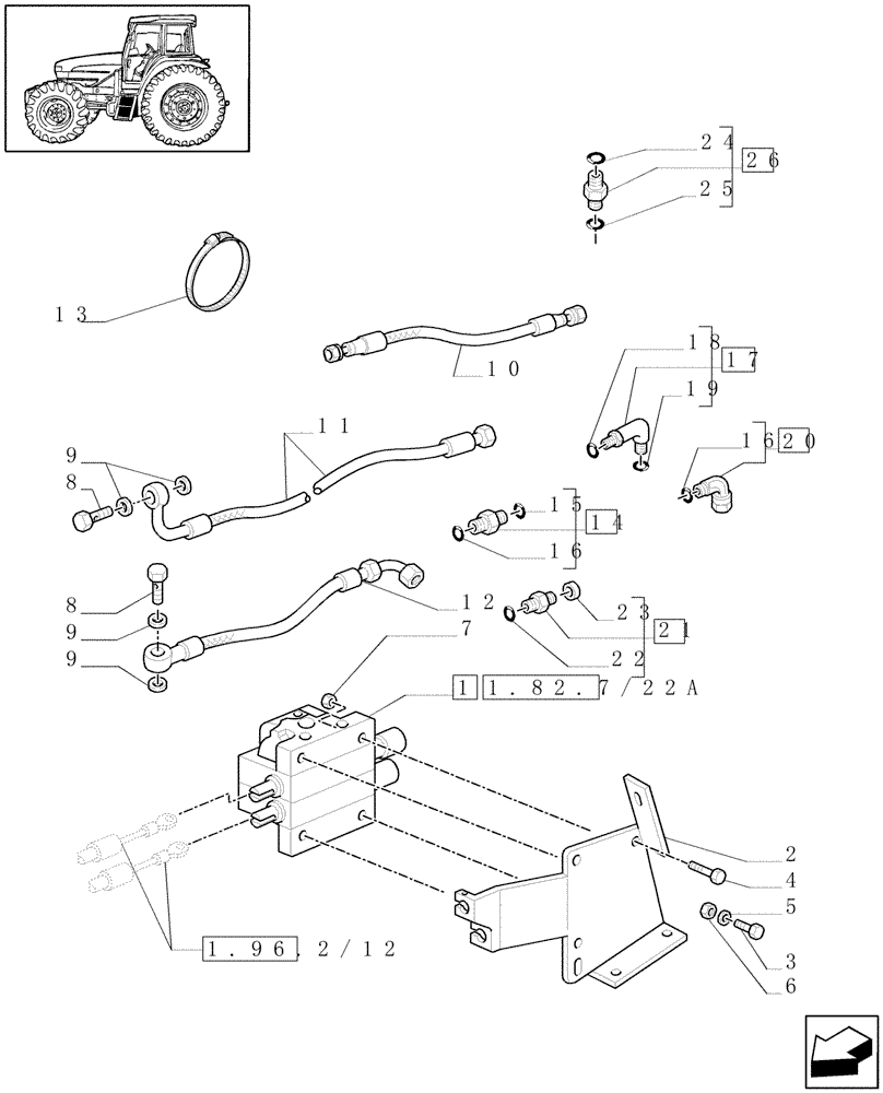 Схема запчастей Case IH MAXXUM 110 - (1.82.7/29[02]) - NAR LOADER READY WITH MECH. JOYSTICK AND 2 ELEMENTS MID MOUNT VALVES AND EDC - PIPES (VAR.335820 / 743746) (07) - HYDRAULIC SYSTEM