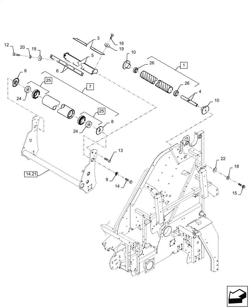 Схема запчастей Case IH RB564 - (14.53) - FOLLOWER, BACKWRAP ROLLER, & SCRAPER (14) - BALE CHAMBER