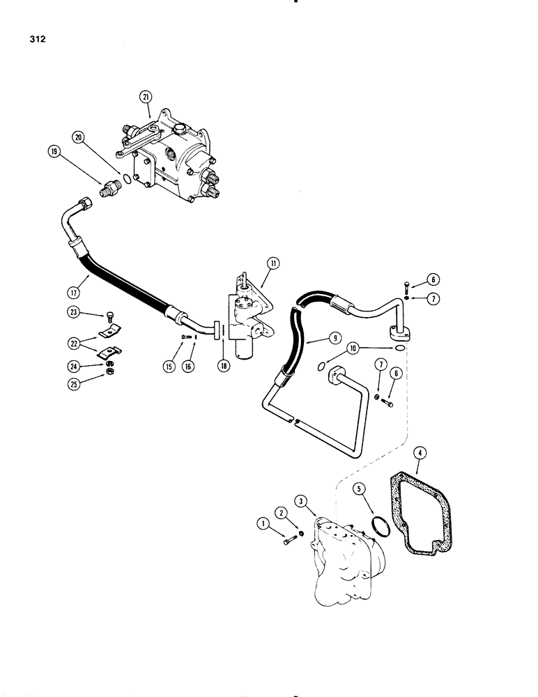 Схема запчастей Case IH 1270 - (312) - DUAL GEAR PUMP AND HYDRAULIC LINES (08) - HYDRAULICS