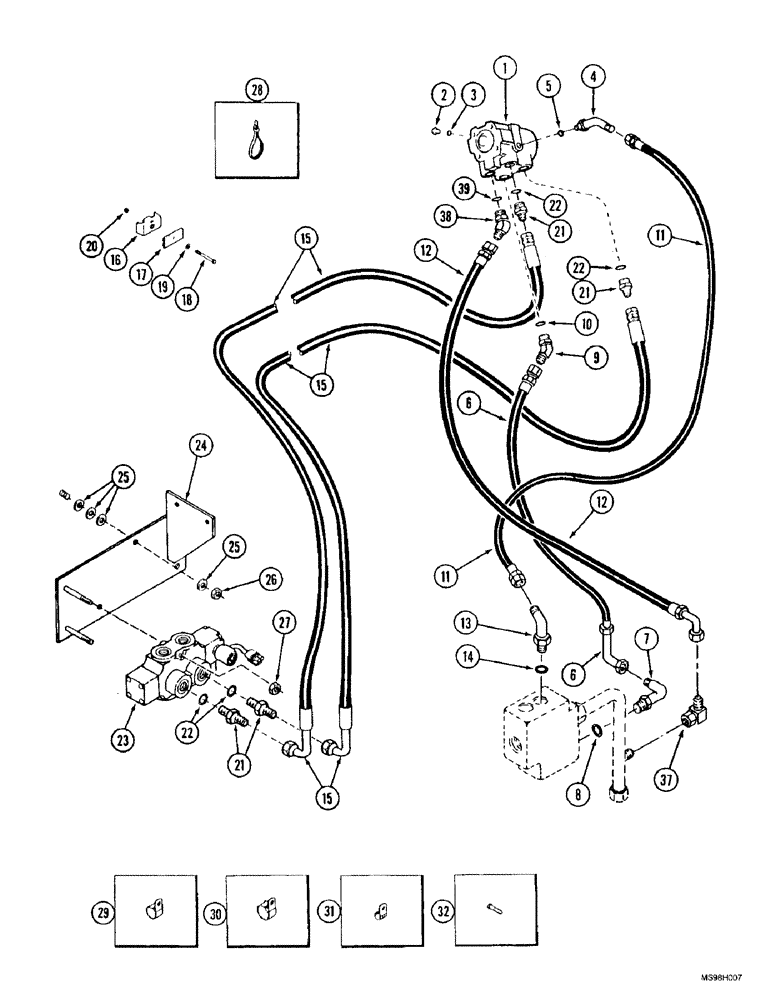 Схема запчастей Case IH 9350 - (5-20) - STEERING SYS. HYD., HIGH OUTPUT OPTION, ROW CROP SPECIAL TRAC., STEERING CTRL. VALVE TO STEERING (05) - STEERING