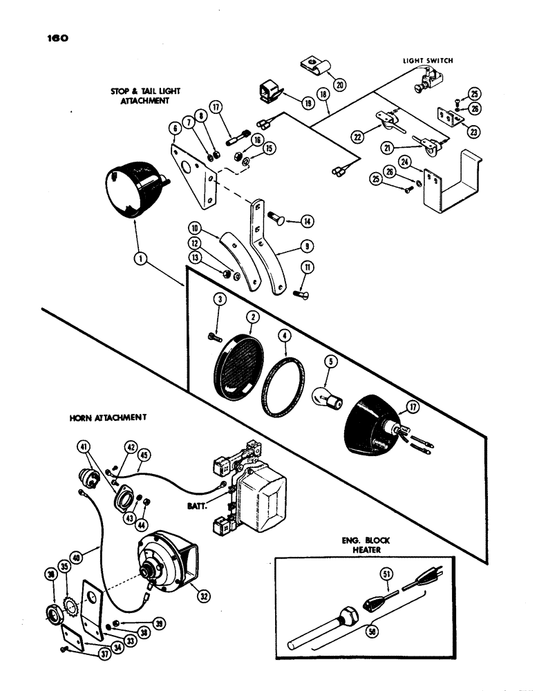 Схема запчастей Case IH 430 - (160) - STOP AND TAIL LAMP ATTACHMENT, HORN ATTACHMENT, PRIOR S/N 8262800 (04) - ELECTRICAL SYSTEMS