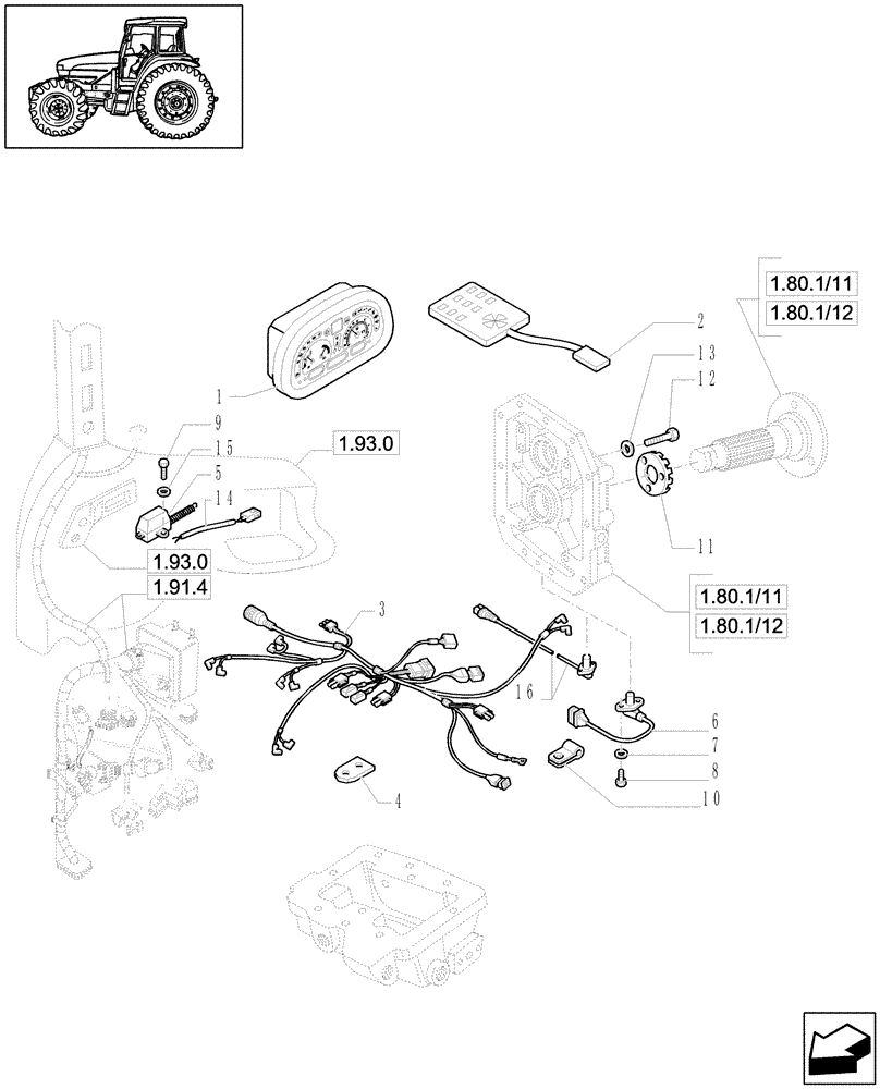 Схема запчастей Case IH JX1080U - (1.75.0/04) - (VAR.745-746) DIGITAL INSTRUMENT CLUSTER (WITH CAB) - ELECTRIC CABLES - SENSORS (06) - ELECTRICAL SYSTEMS