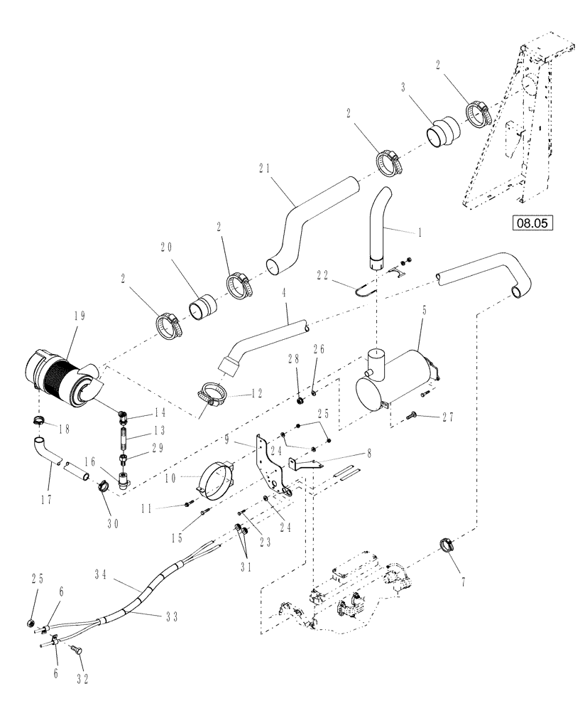 Схема запчастей Case IH WDX1202 - (02.05[02]) - AIR INTAKE & EXHAUST SYSTEM (02) - ENGINE EQUIPMENT