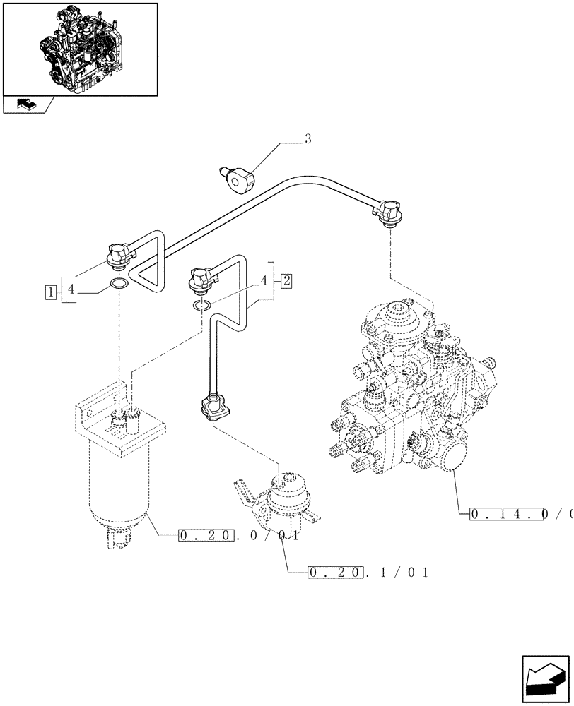 Схема запчастей Case IH FARMALL 95N - (0.20.3/02) - PIPING - FUEL (01) - ENGINE