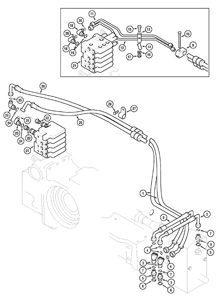 Схема запчастей Case IH MX110 - (08-13) - HYDRAULIC PIPING FRONT HITCH (08) - HYDRAULICS