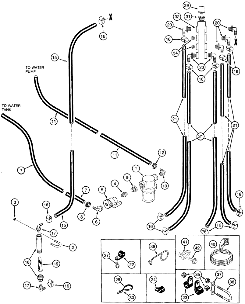 Схема запчастей Case IH 2555 - (09B-03) - WATER LINES (14) - WATER SYSTEM