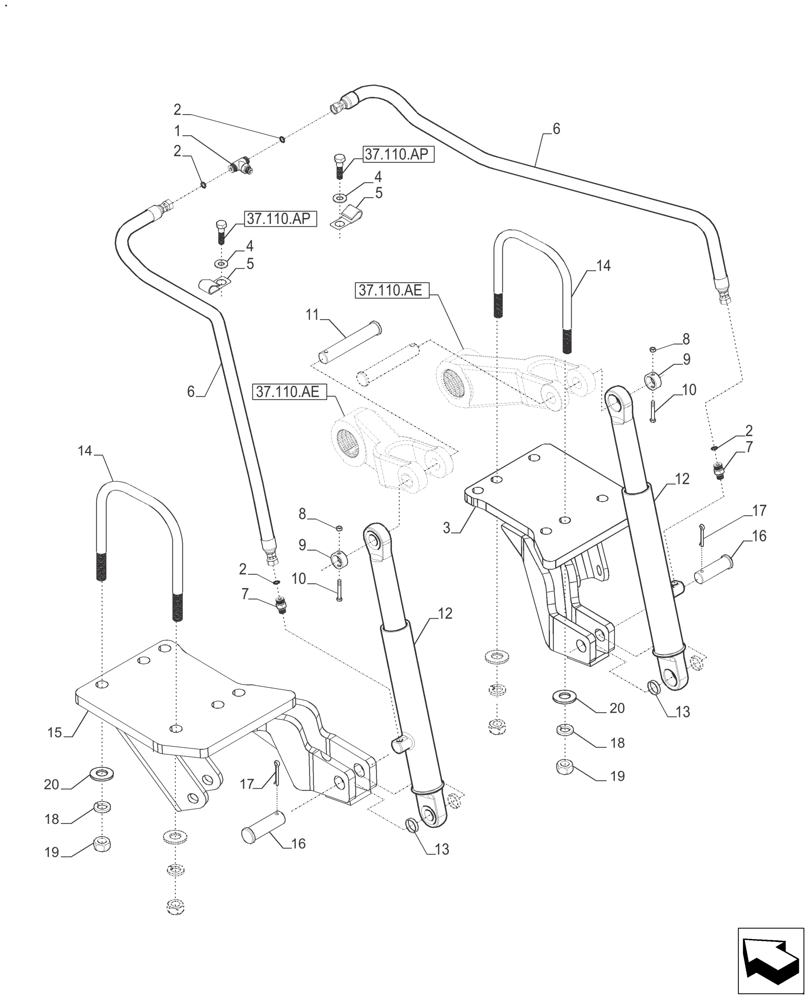 Схема запчастей Case IH FARMALL 120A - (35.124.AD[02]) - HYDRAULIC LIFT ASSIST CYLINDER DOUBLE (35) - HYDRAULIC SYSTEMS