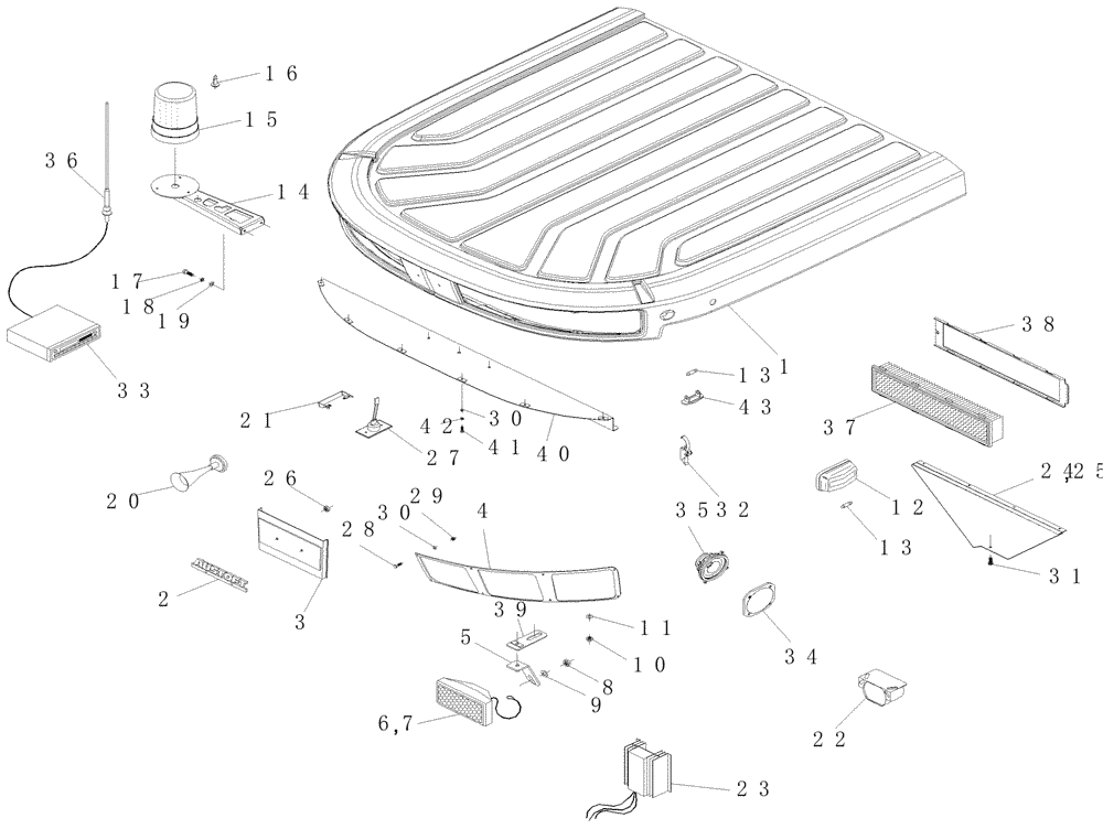 Схема запчастей Case IH A7000 - (A11.03[01]) - Cabin Roof and Lights (10) - CAB & AIR CONDITIONING