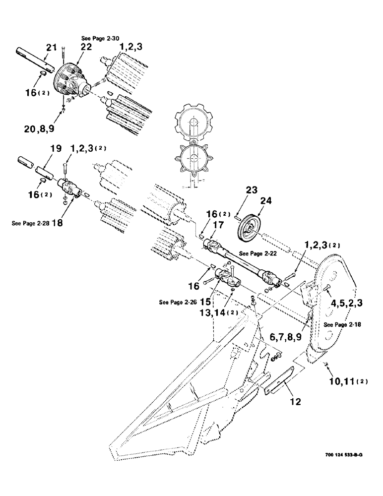 Схема запчастей Case IH 8830 - (2-14) - HAY CONDITIONER DRIVE ASSEMBLY, 12 FOOT (09) - CHASSIS