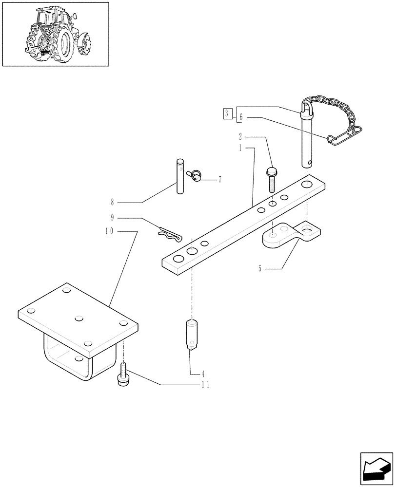 Схема запчастей Case IH PUMA 165 - (1.89.0/03) - (VAR.913) SWINGING DRAWBAR FOR SLIDER TOW HOOK - ITALY (09) - IMPLEMENT LIFT