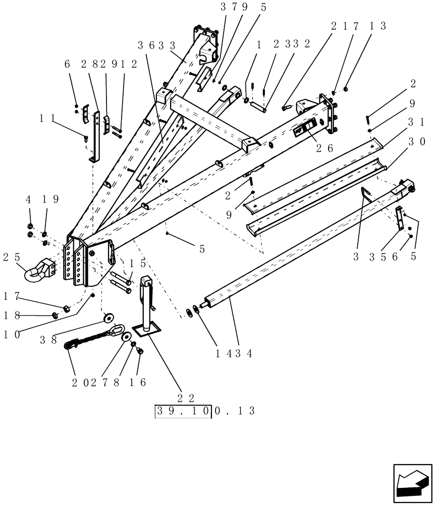 Схема запчастей Case IH 2230 - (39.100.11) - TOW BETWEEN FRONT HITCH (39) - FRAMES AND BALLASTING