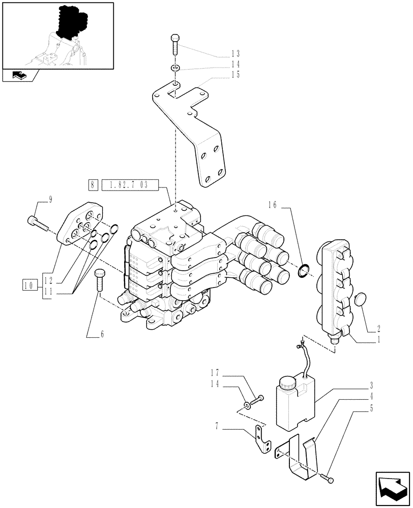 Схема запчастей Case IH MAXXUM 115 - (1.82.7[01B]) - 3 ELECTROHYDRAULIC REAR REMOTE CONTROL VALVES (EHS1) - DISTRIBUTOR, COVER AND OIL COLLECTOR - D6788 (07) - HYDRAULIC SYSTEM