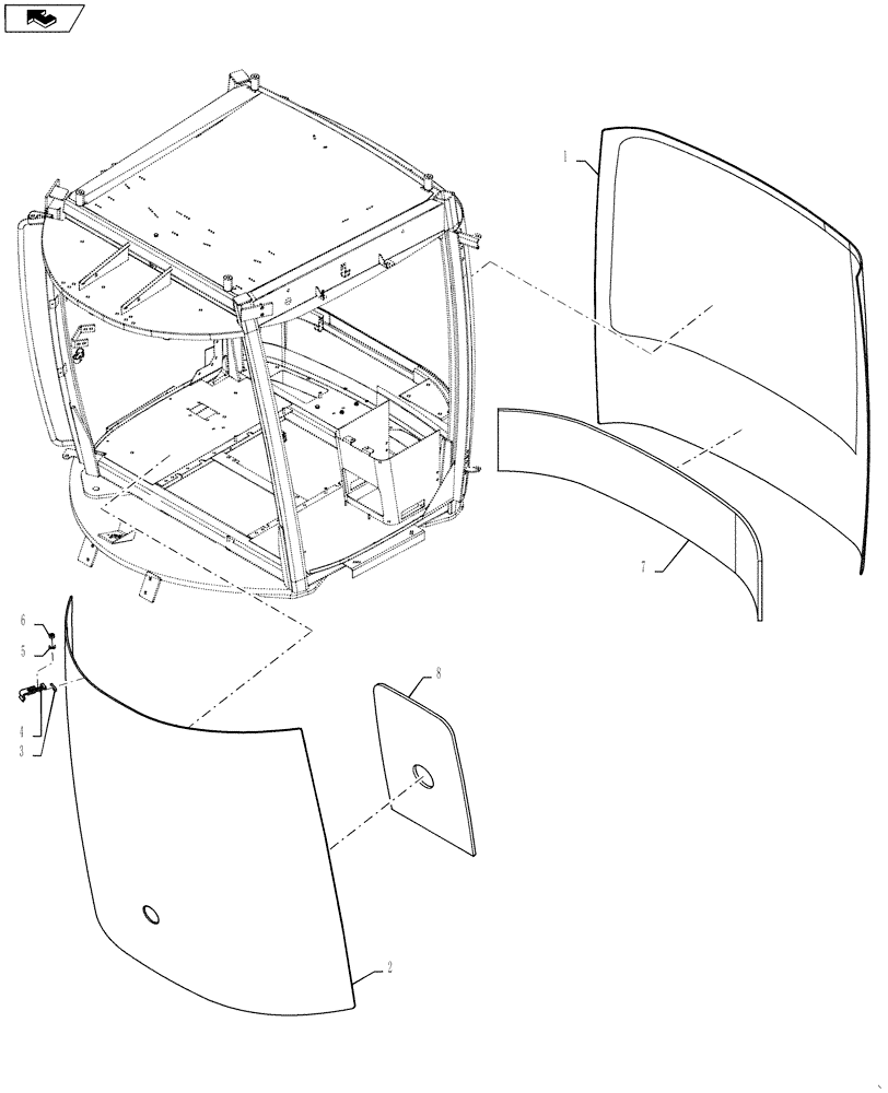 Схема запчастей Case IH TITAN 4530 - (90.156.01) - CAB WINDSHIELD AND REAR WINDOW (90) - PLATFORM, CAB, BODYWORK AND DECALS