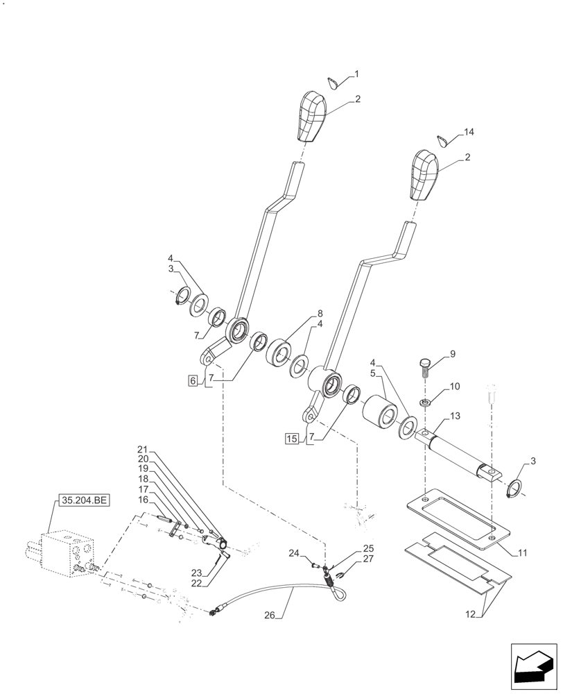 Схема запчастей Case IH FARMALL 140A - (35.204.BL[02]) - 2 CONTROL VALVES LEVER , CAB - BEFORE SN: CF01578M (35) - HYDRAULIC SYSTEMS