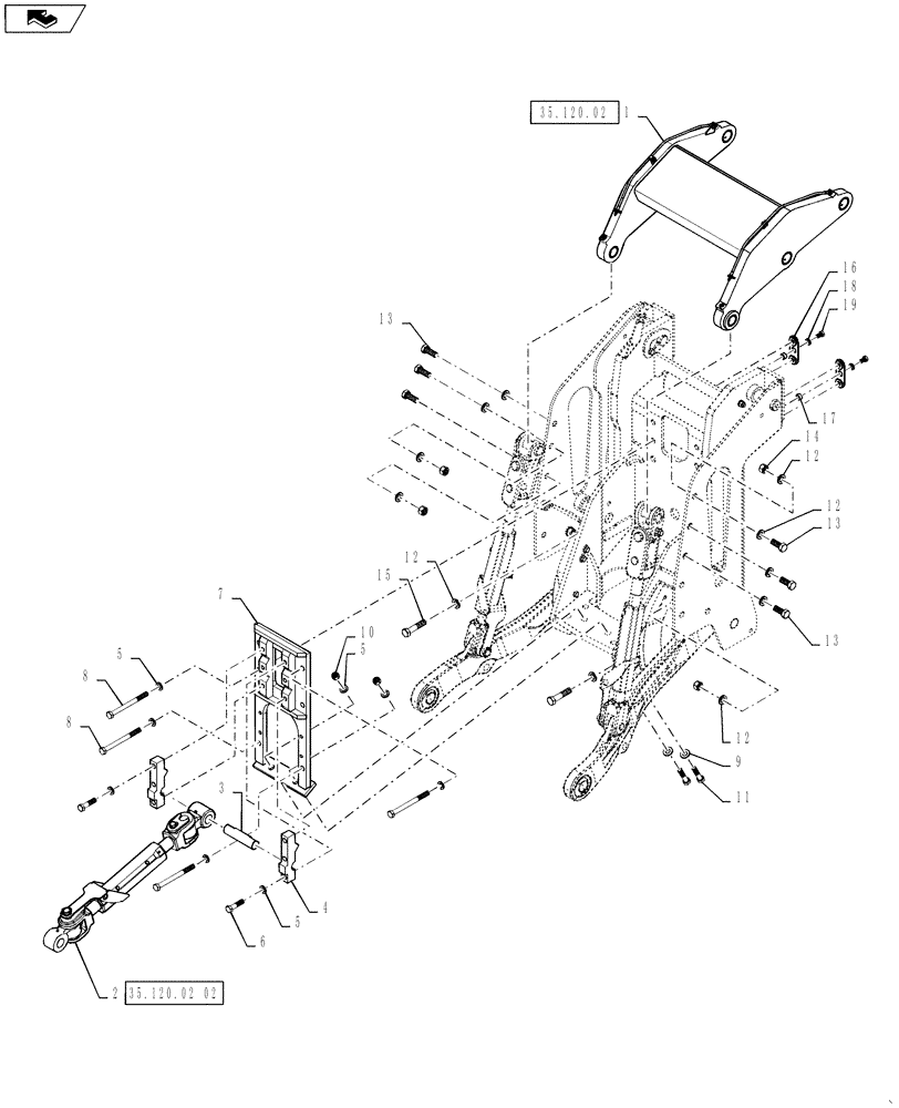 Схема запчастей Case IH STEIGER 450 - (35.120.01[02]) - THREE POINT HITCH LINKAGE WITH PTO (35) - HYDRAULIC SYSTEMS