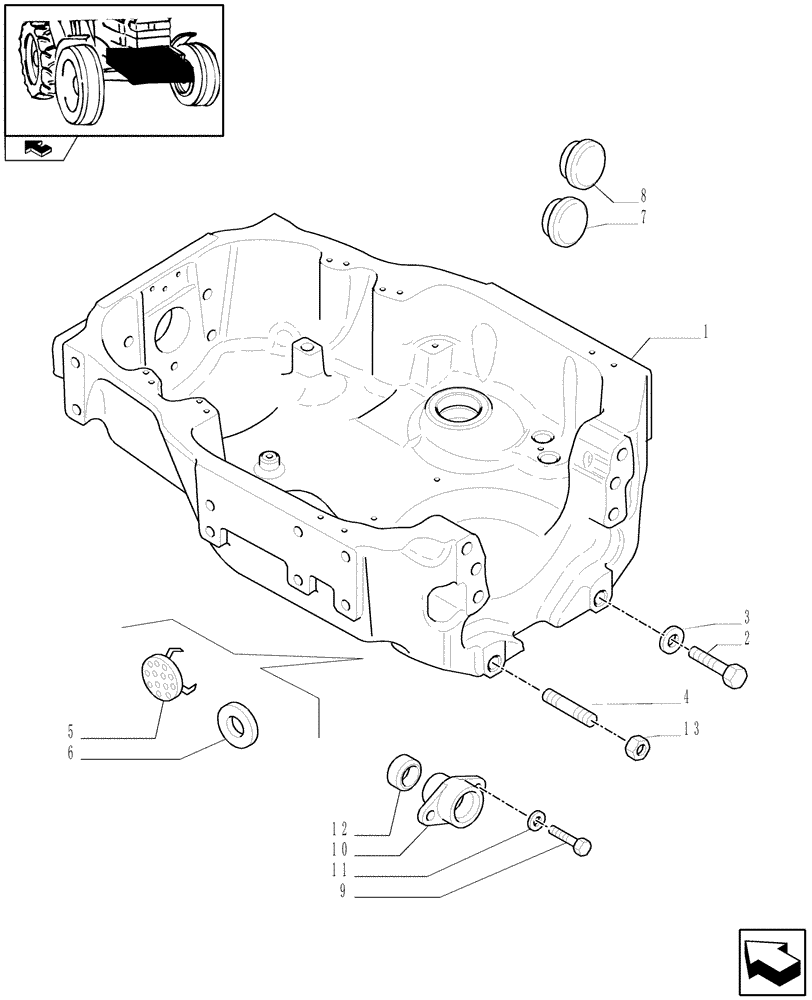 Схема запчастей Case IH PUMA 140 - (1.21.1/02) - SUSPENDED FRONT AXLE W/MULTI-PLATE DIFF. LOCK - SUPPORT (VAR.330414-330427) (04) - FRONT AXLE & STEERING