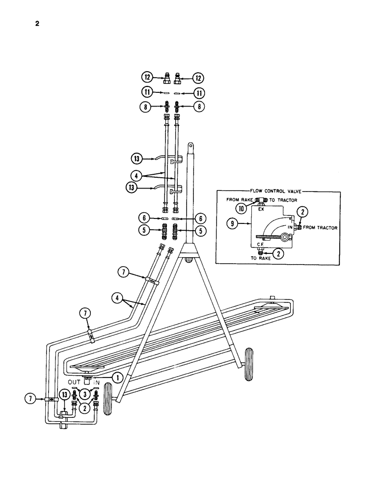 Схема запчастей Case IH 86 - (02) - HYDRAULIC MOTOR FLOW CONTROL VALVE AND HOSES, 86 HYDRAULIC DRIVE RAKE 