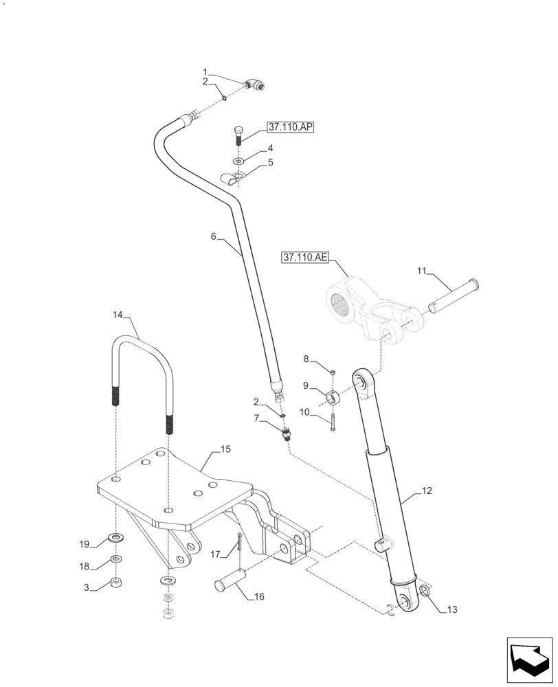 Схема запчастей Case IH FARMALL 140A - (35.124.AD[01]) - HYDRAULIC LIFT ASSIST CYLINDER SINGLE (35) - HYDRAULIC SYSTEMS