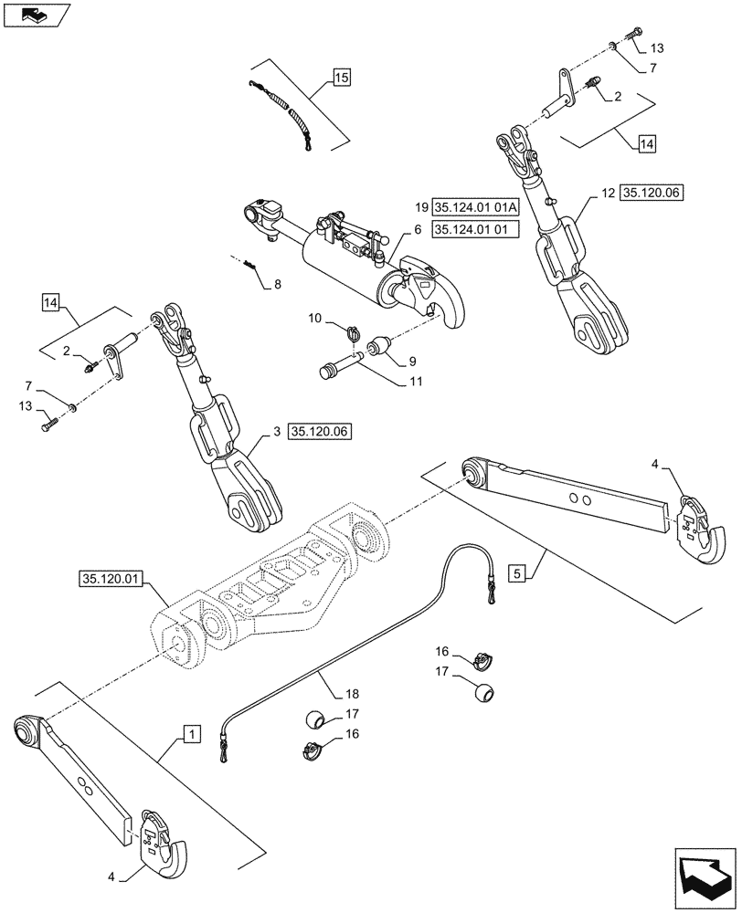 Схема запчастей Case IH PUMA 145 - (35.120.05) - VAR - 332923 - THREE POINT HITCH - CAT 2/3 QUICK ATTACH LINKS W/ HYDRAULIC TOP LINK (35) - HYDRAULIC SYSTEMS