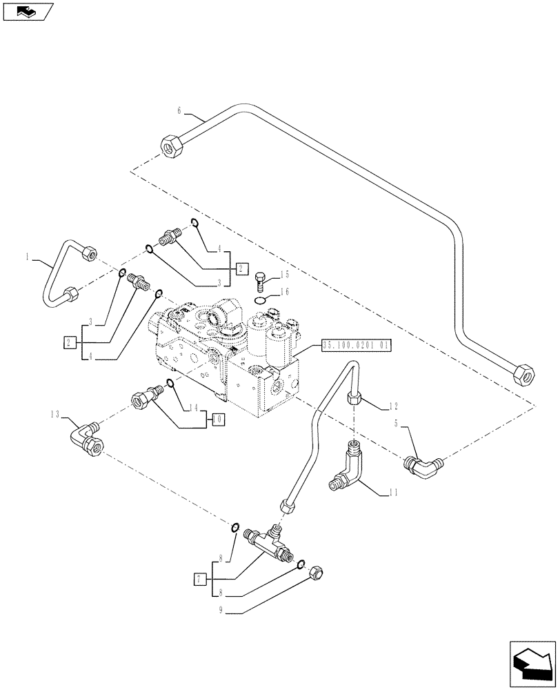 Схема запчастей Case IH PUMA 215 - (35.100.04[04A]) - FRONT AXLE WITH ACTIVE SUSPENSIONS - LIFTER LINES - D7091(VAR.720463-720189-728484-743963-743964) (35) - HYDRAULIC SYSTEMS