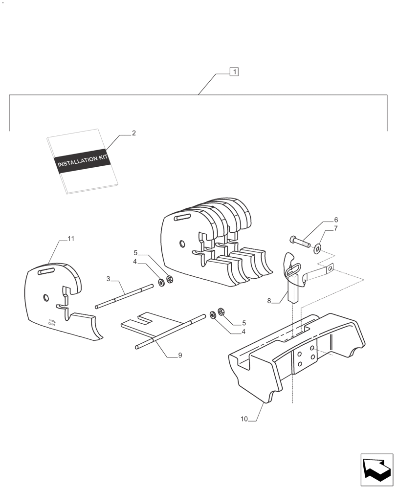 Схема запчастей Case IH FARMALL 110A - (88.100.39[01]) - DIA KIT FRONT END WAFER WEIGHTS (88) - ACCESSORIES