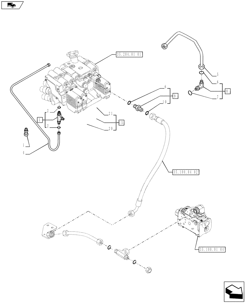 Схема запчастей Case IH PUMA 215 - (35.100.04[03A]) - RIGHT LIFT ROD AND TOP LINK HYDRAULIC - LIFTER LINES - D7091 (VAR.720463-728484-720819-743963-743964) (35) - HYDRAULIC SYSTEMS