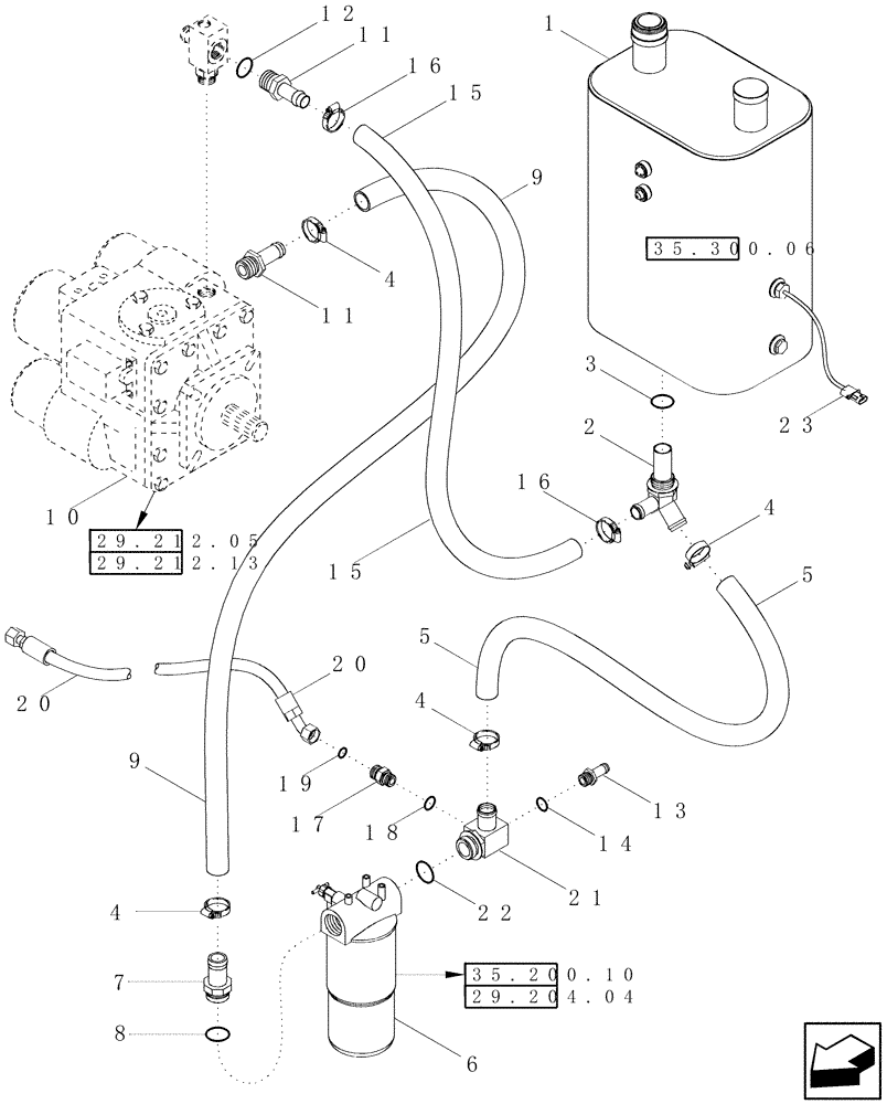 Схема запчастей Case IH 2577 - (29.204.03) - HYDRAULICS - RESERVOIR TO HYDROSTATIC PUMP (29) - HYDROSTATIC DRIVE