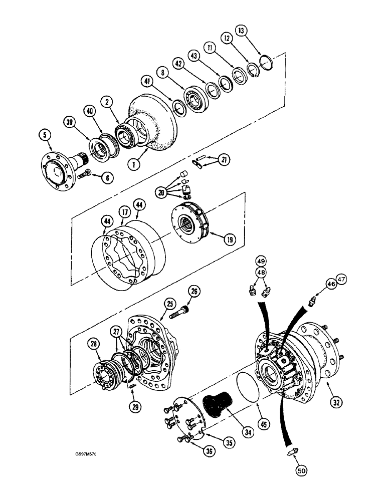 Схема запчастей Case IH 1660 - (5-62) - WHEEL DRIVE MOTOR, POWER GUIDE AXLE (04) - STEERING