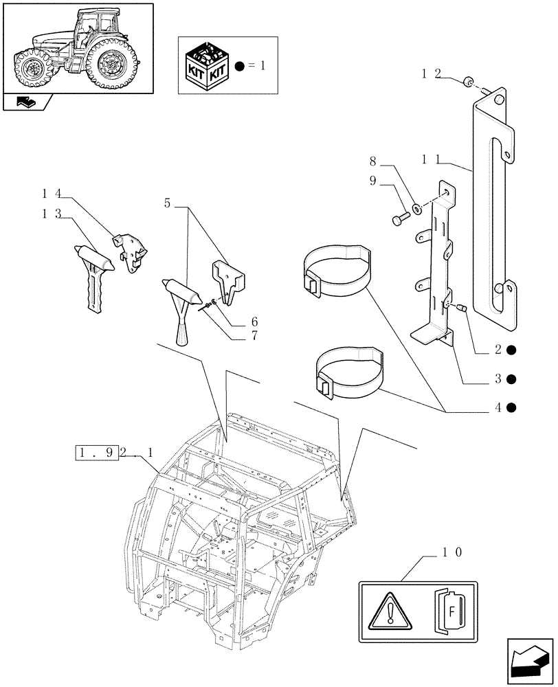 Схема запчастей Case IH FARMALL 95U - (1.90.7[01]) - FIRE EXTINGUISHER PREDISPOSITION AND EMERGENCY EXIT HAMMER - W/CAB - D6708 (10) - OPERATORS PLATFORM/CAB