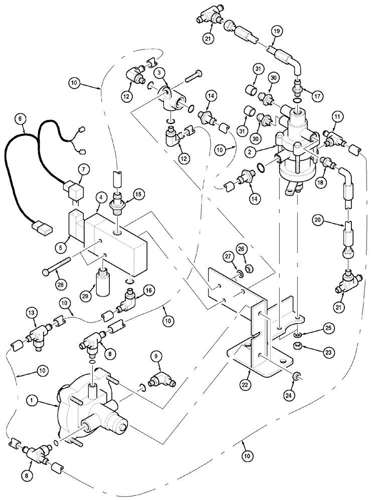 Схема запчастей Case IH CX100 - (07-09) - PNEUMATIC TRAILER BRAKE VALVES AND MOUNTING (07) - BRAKES