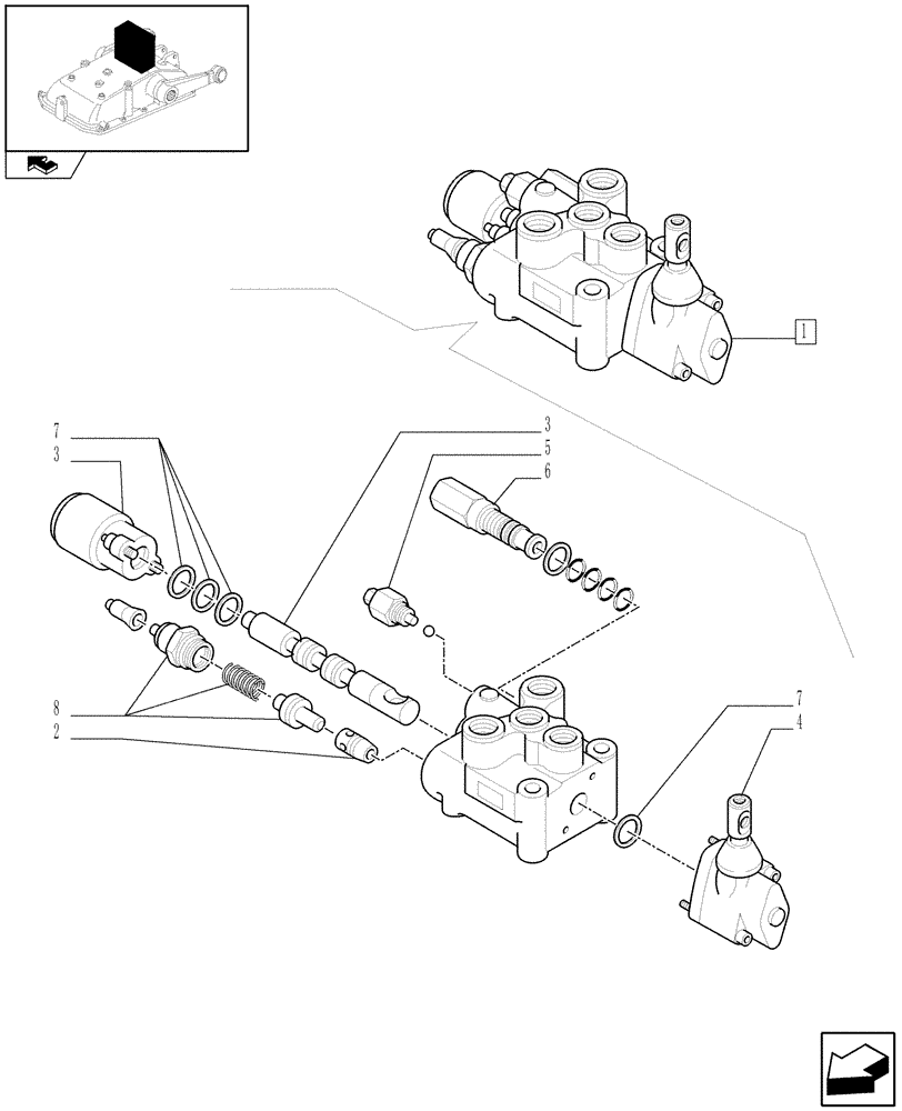 Схема запчастей Case IH FARMALL 95 - (1.82.7/ B) - 1 CONTROL VALVE (S/D W/KICK OUT) - BREAKDOWN (07) - HYDRAULIC SYSTEM