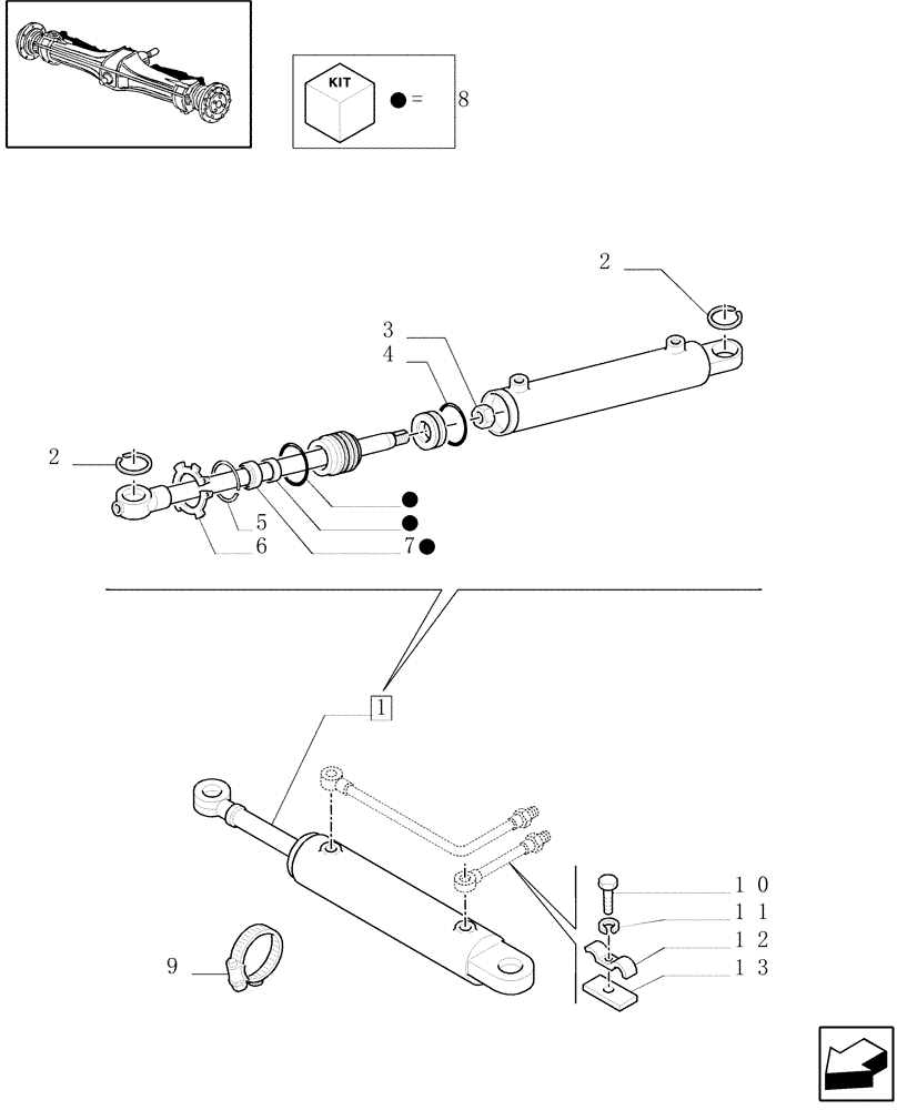 Схема запчастей Case IH JX70U - (1.40.0/126[01]) - (VAR.422) VERSION FOR JAPAN - POWER STEERING CYLINDER, PARTS (04) - FRONT AXLE & STEERING