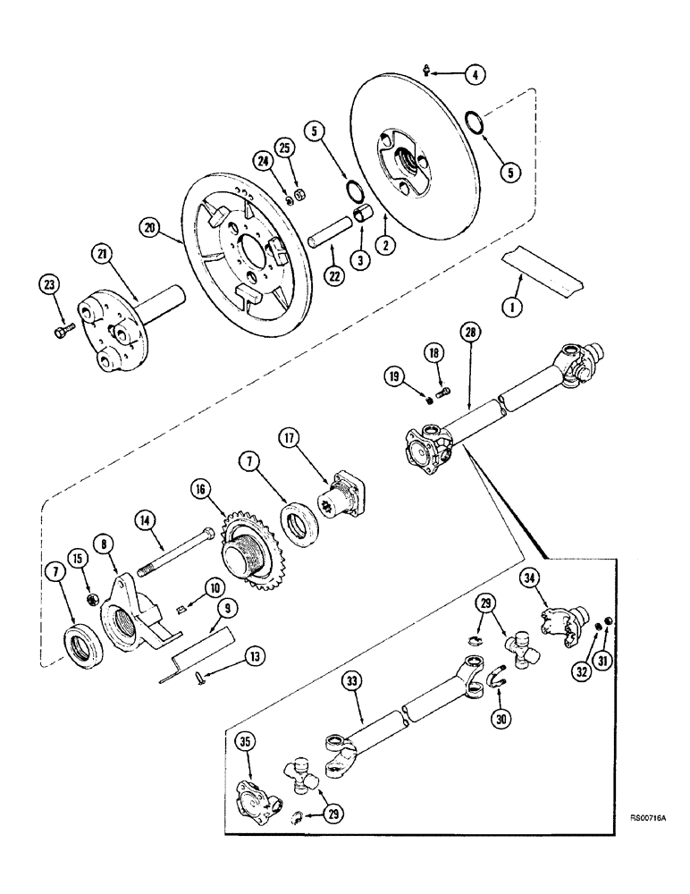 Схема запчастей Case IH 1680 - (9A-10) - SEPARATOR JACKSHAFT DRIVE, P.I.N. JJC0028498 AND AFTER (13) - FEEDER