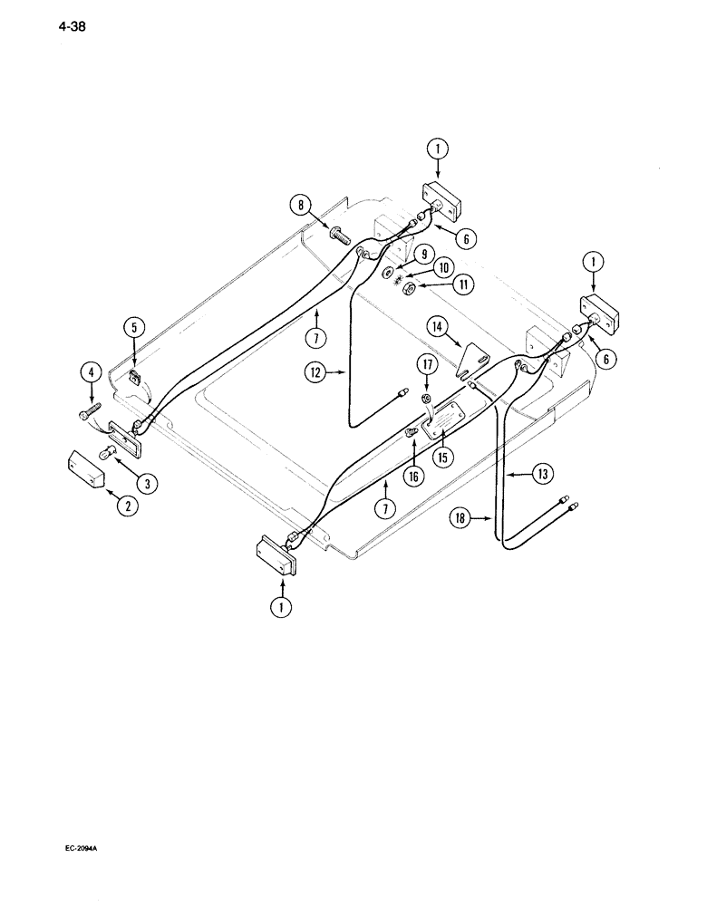 Схема запчастей Case IH 995 - (4-38) - ROPS CANOPY WIRING AND LIGHTS (04) - ELECTRICAL SYSTEMS