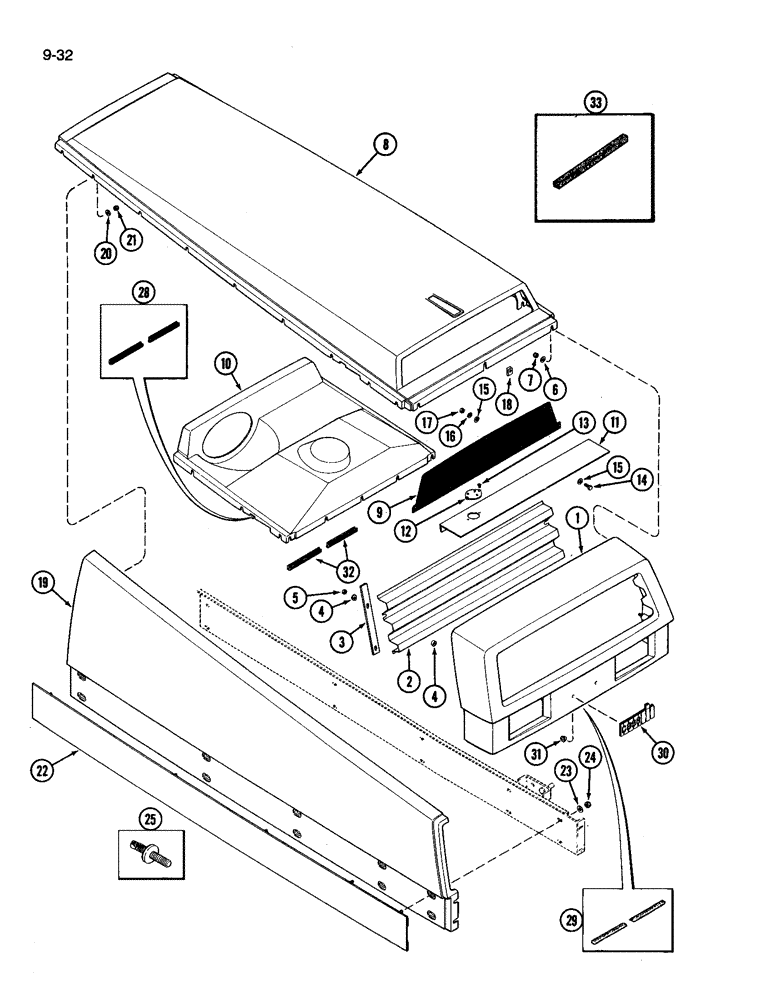 Схема запчастей Case IH 3394 - (9-032) - UPPER GRILLE, HOOD, SIDE AND DECAL PANELS (09) - CHASSIS/ATTACHMENTS