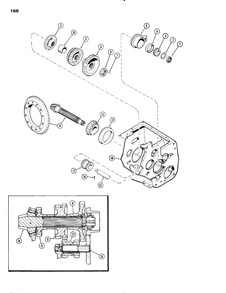 Схема запчастей Case IH 1090 - (166) - COUNTER AND REVERSE IDLER SHAFTS, MECHANICAL SHIFT (06) - POWER TRAIN