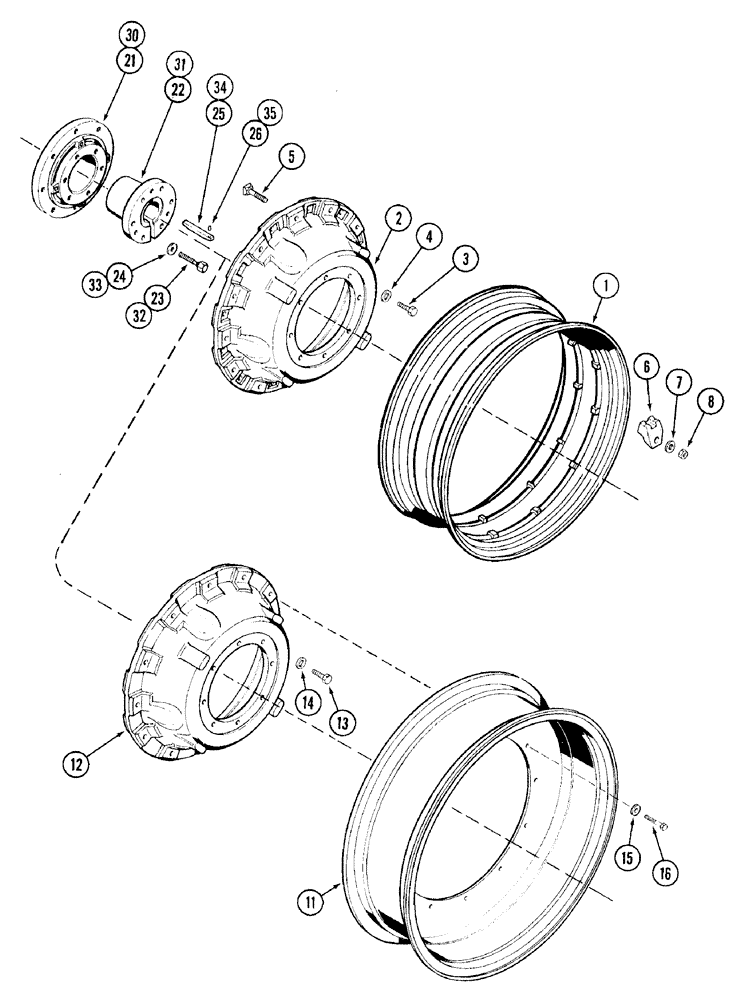 Схема запчастей Case IH 7220 - (6-092) - UNIVERSAL CAST REAR WHEELS, SINGLE OR DUAL, 38, 42 AND 46 INCH RIMS (06) - POWER TRAIN