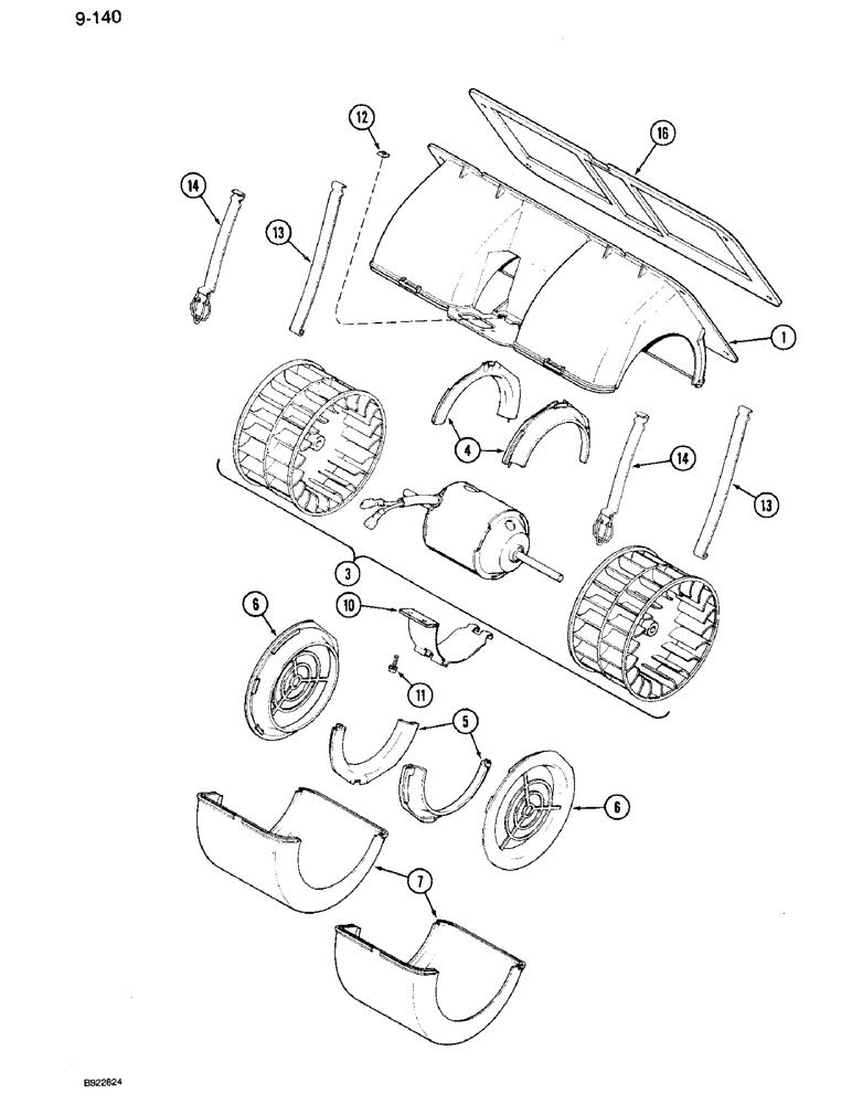 Схема запчастей Case IH 7120 - (9-140) - BLOWER ASSEMBLY, PRIOR TO CAB SERIAL NUMBER JAB0100387 (09) - CHASSIS/ATTACHMENTS