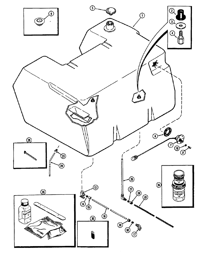 Схема запчастей Case IH 1370 - (042) - FUEL TANK AND LINES, 504BDT, DIESEL ENGINE, POLYETHLENE MATERIAL, FIRST USED TRACTOR S/N 8715153 (03) - FUEL SYSTEM