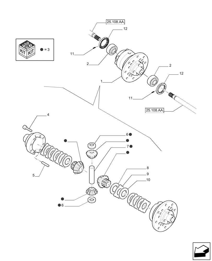 Схема запчастей Case IH FARMALL 125A - (25.102.AD) - FRONT AXLE - DIFFERENTIAL - HEAVY DUTY (125 & 140 HP) (25) - FRONT AXLE SYSTEM