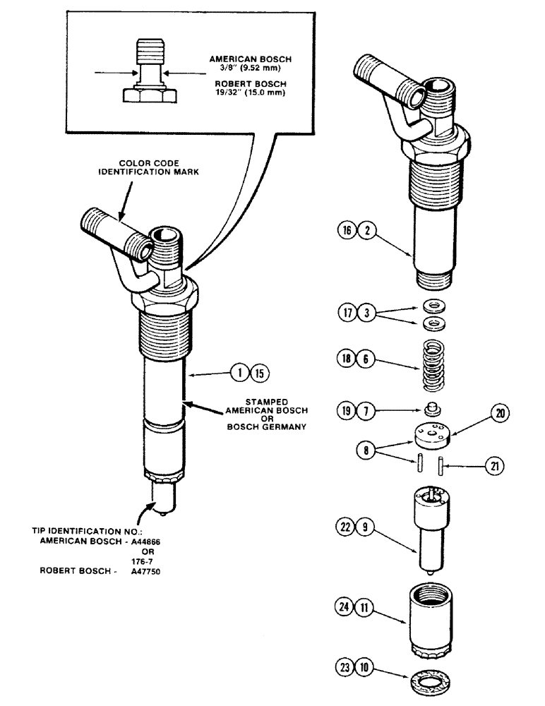 Схема запчастей Case IH 4694 - (3-058) - FUEL INJECTOR NOZZLE, 504BDTI DIESEL ENGINE, ORANGE COLOR CODE INDENTIFICATION (03) - FUEL SYSTEM