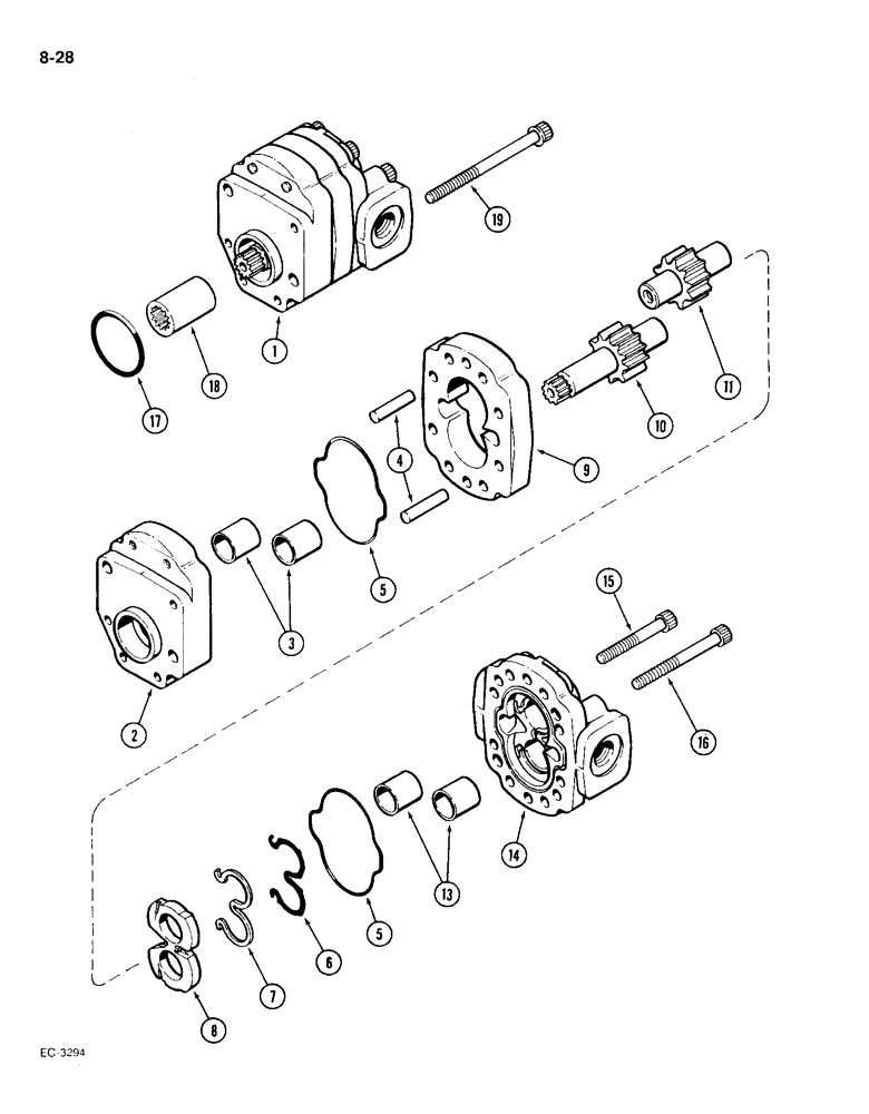 Схема запчастей Case IH 1896 - (8-28) - GEAR AND PISTON PUMP ASSEMBLY, GEAR PUMP (08) - HYDRAULICS