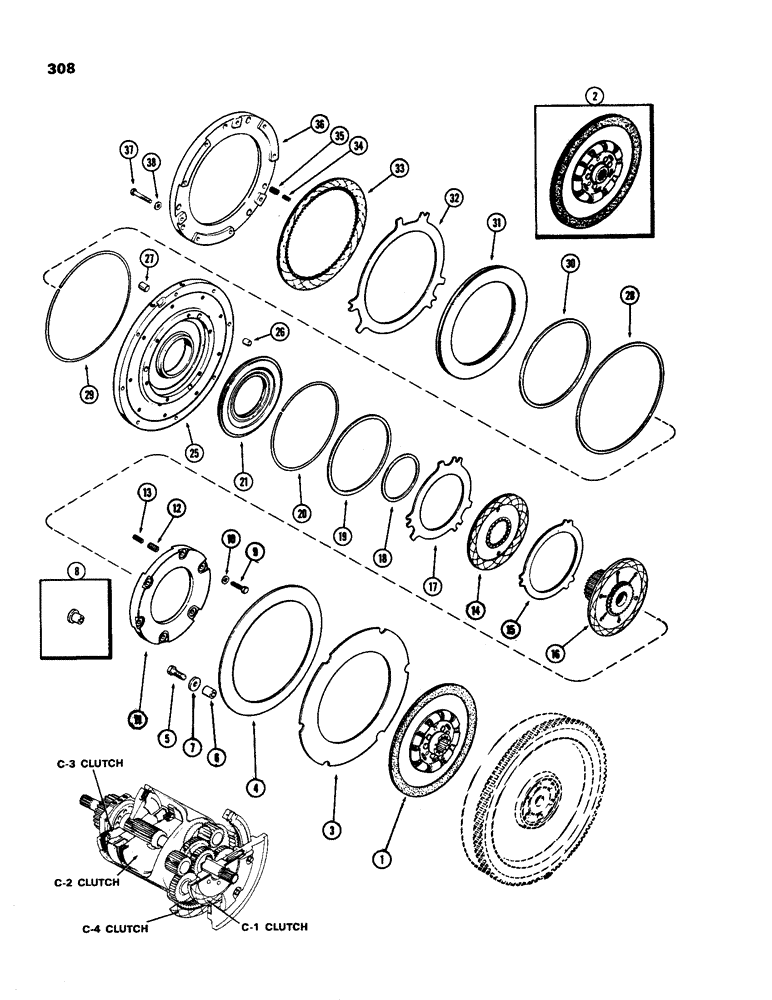 Схема запчастей Case IH 970 - (308) - C-1 AND C-4, POWER SHIFT, USED PRIOR TO TRANSMISSION SERIAL NUMBER 10063614 (06) - POWER TRAIN