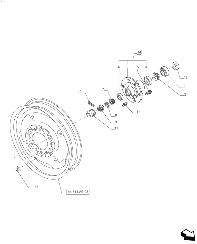 Схема запчастей Case IH FARMALL 140A - (44.511.AE[02]) - WHEEL ASSY - FRONT - 2WD (44) - WHEELS