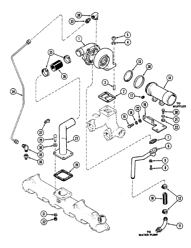 Схема запчастей Case IH 2390 - (2-22) - TURBOCHARGER SYSTEM, 504BDT, DIESEL ENGINE (02) - ENGINE