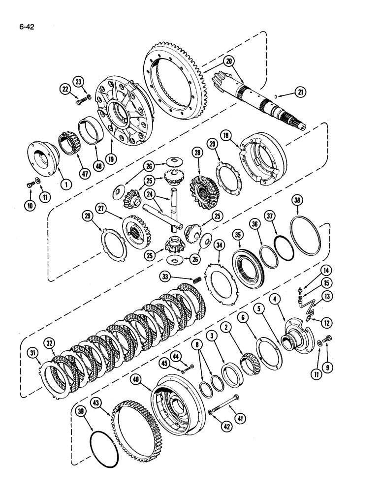 Схема запчастей Case IH 3394 - (6-42) - DIFFERENTIAL, BEARING CARRIER, CAGE, SIDE GEAR AND SHAFT (06) - POWER TRAIN