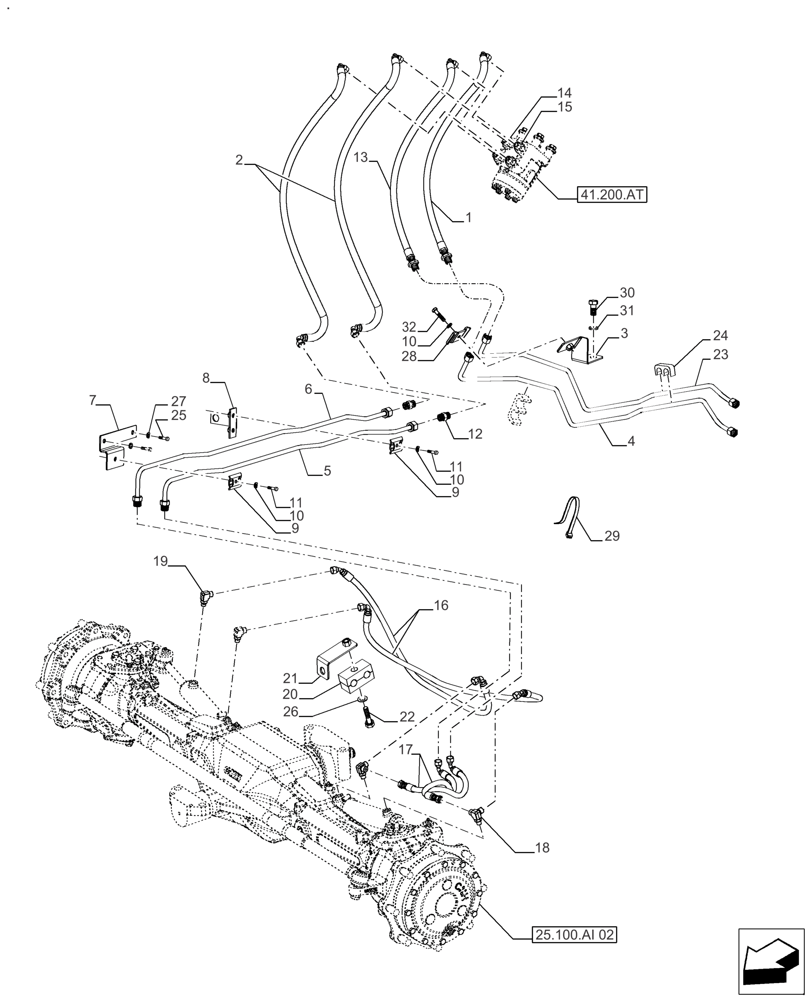 Схема запчастей Case IH FARMALL 140A - (41.200.AO[02]) - POWER STEERING LINES POWER SHUTTLE/MECHANICAL 6 CYL. - 2WD/4WD (41) - STEERING