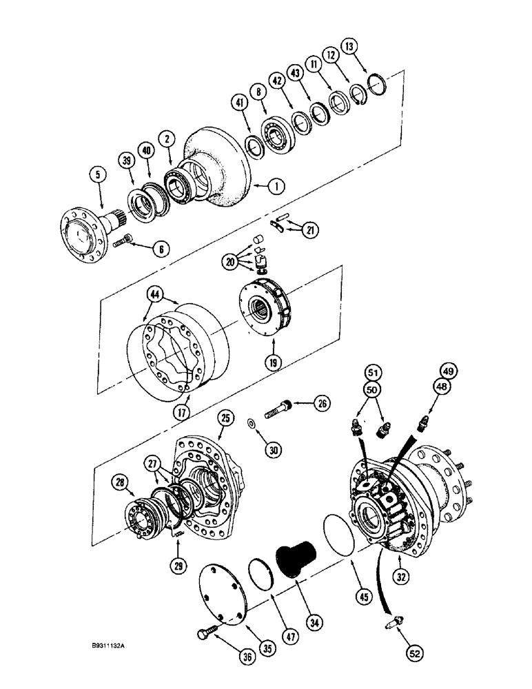 Схема запчастей Case IH 1688 - (5-44) - WHEEL DRIVE MOTOR, POWER GUIDE AXLE, RICE COMBINE (04) - STEERING