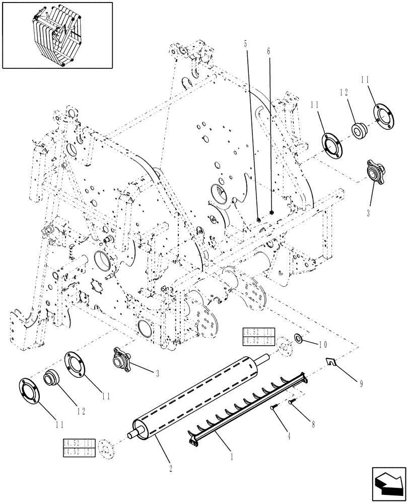 Схема запчастей Case IH RBX453 - (14.13) - STARTER ROLL & RAKE, STUFFER FEEDER, EUROPE & R.O.W. (14) - BALE CHAMBER