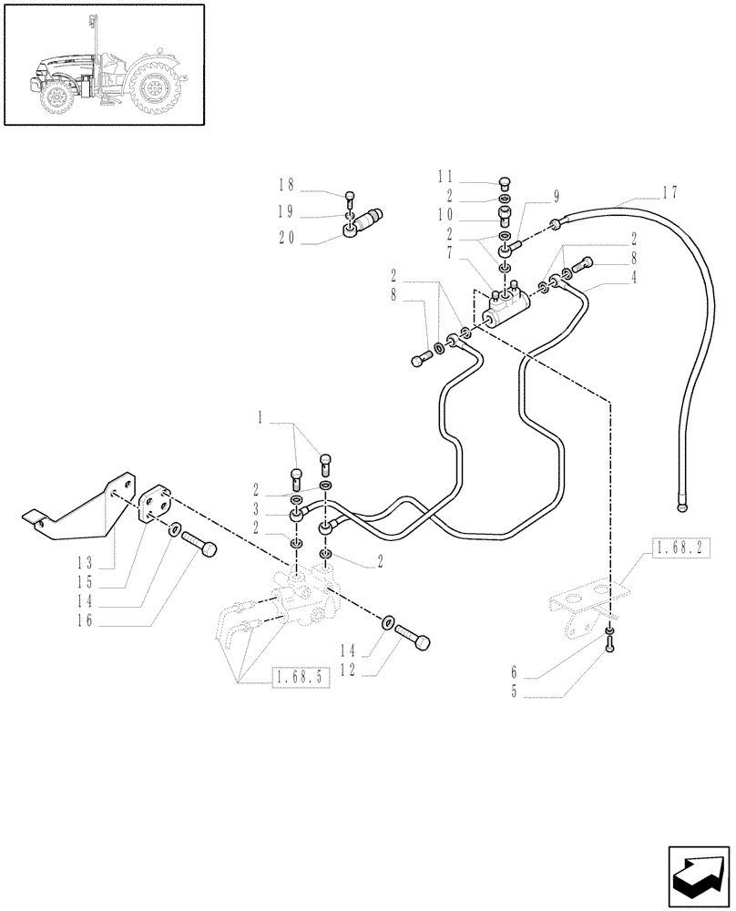 Схема запчастей Case IH JX1095N - (1.68.5/01) - (VAR.320) RING GEAR AND PINION 40KM/H, 4WD WITH FRONT BRAKE - PIPES (05) - REAR AXLE